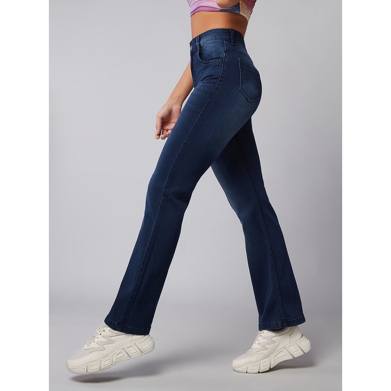 CHASEstretch Navy blue Wide leg Mid rise Clean look Regular Stretchable Denim Jeans 26 Navy Blue