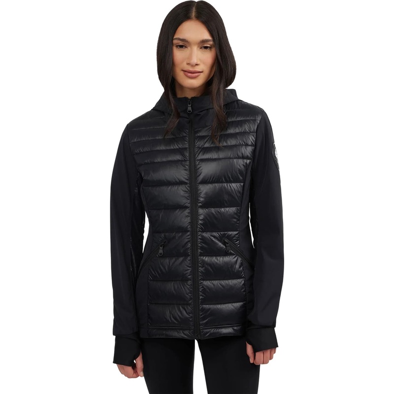 Pajar Cressy Mixed-Media Channel Quilted Stretch Puffer Jacket with Fixed Hood – Women’s