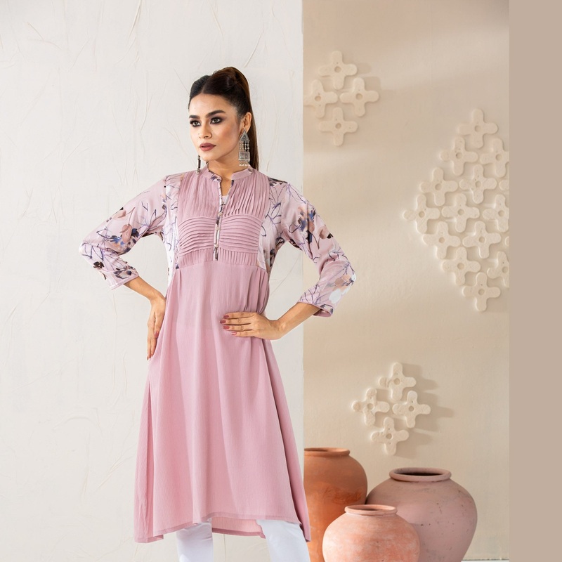Women Light Pink Printed Kurti 2XL LIGHT PINK