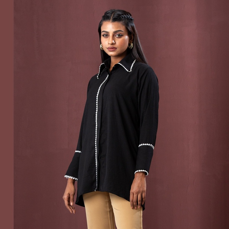 Womens Black Lace Shirt 2XL BLACK