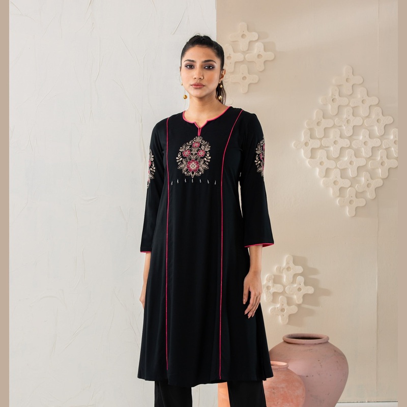 Womens Black Linen Kurti 2XL BLACK