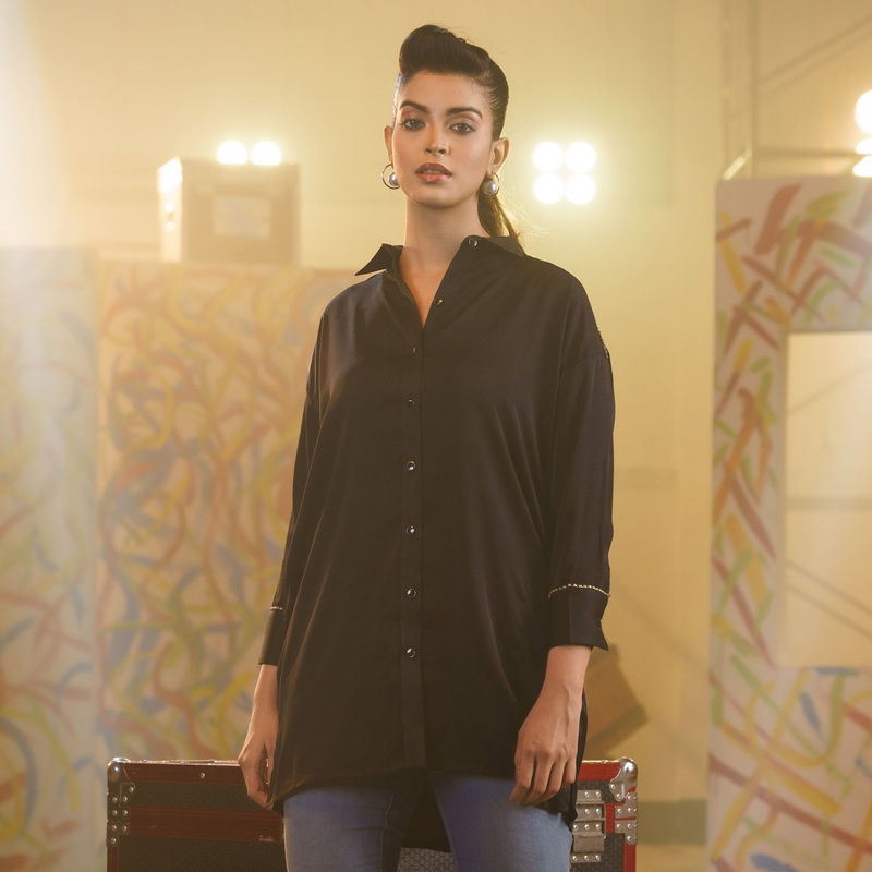 Womens Black Stone Lace Shirt 2XL BLACK