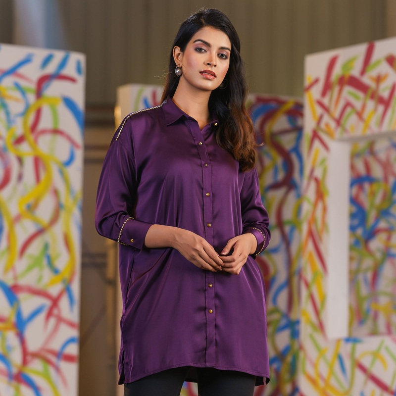 Womens Purple Stone Lace Shirt 2XL PURPLE