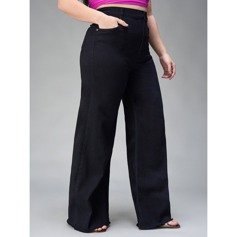 24/7 Comfort Black High-Rise Stretchable Wide-Leg Denim Jeans 24 Black