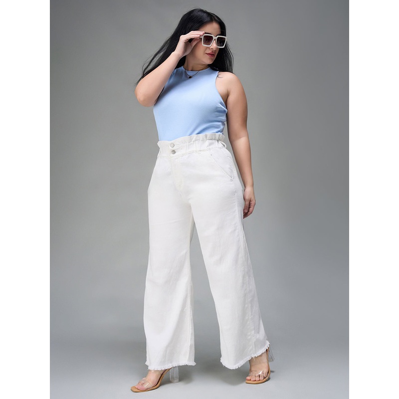 24/7 Comfort White Flared High-Rise Ankle length Stretchable Denim Jeans 26 White