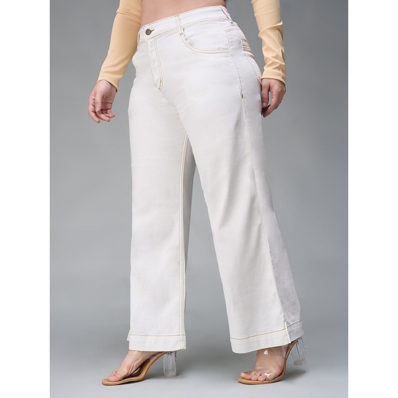 24/7 Comfort White Flared Mid-Rise Ankle length Stretchable Denim Jeans 26 White