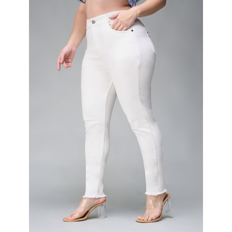 24/7 Comfort White Skinny High-Rise Bleached Cropped Stretchable Denim Jeans 26 White