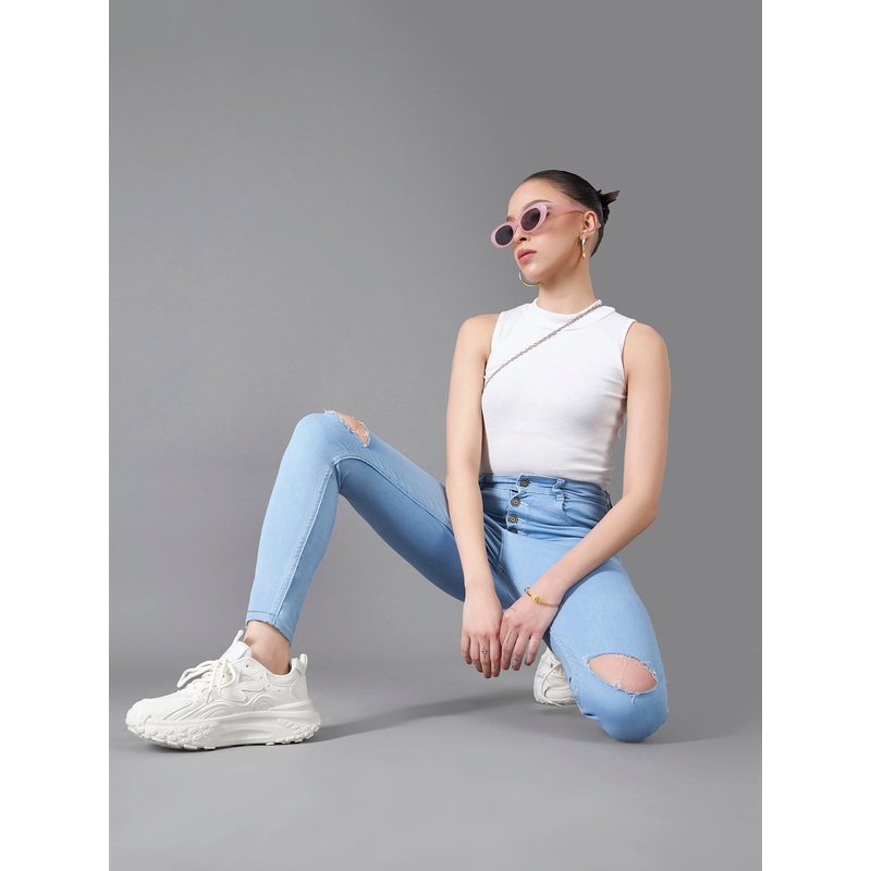 CHASEstretch Light Blue Skinny High-Rise Distressed Denim Jeans 26 Blue