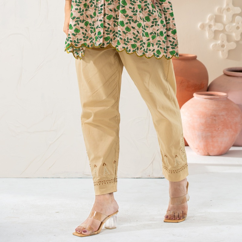 Women Embroidered Cotton Bottom 2XL BEIGE