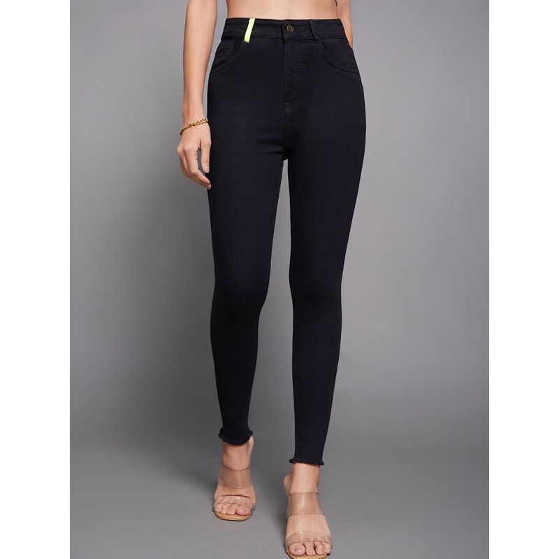 24/7 Comfort Black Cotton Skinny-Fit Cropped High-Rise Stretchable Denim Jeans 26 Black