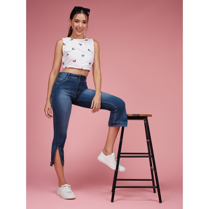 24/7 Comfort Blue Skinny-Fit High-Rise Ankle Length Acid Wash Blast Effect Stretchable Denim Jeans 26 Blue