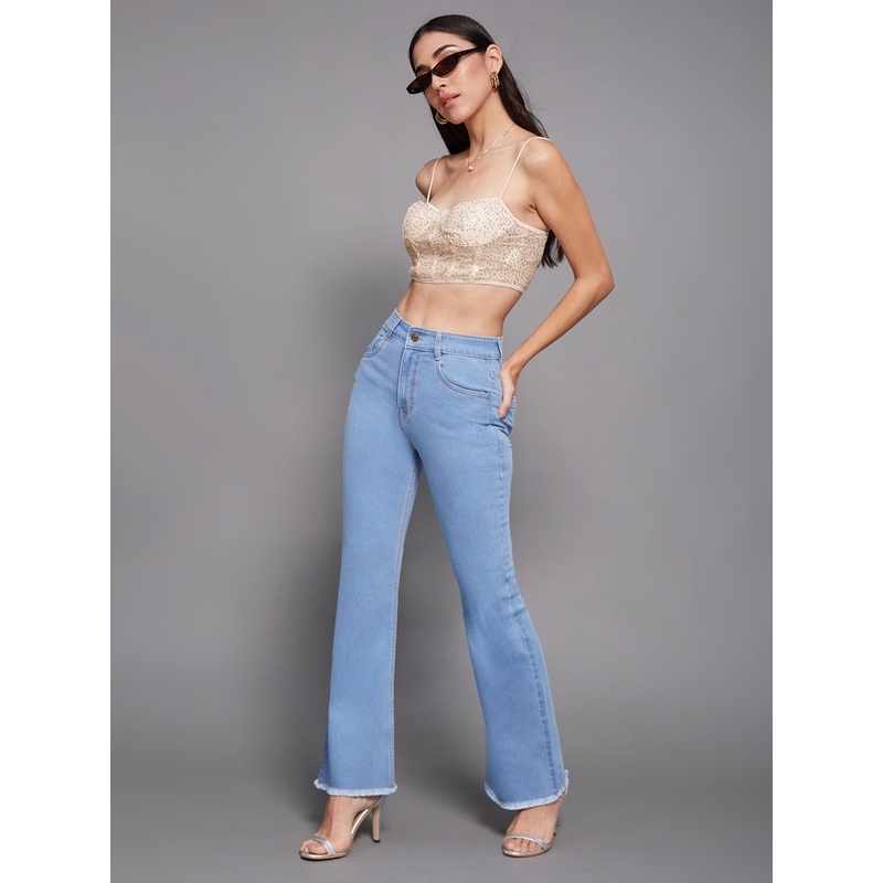 24/7 Comfort Light Blue Bootcut High-Rise Stretchable Denim Jeans 26 Blue