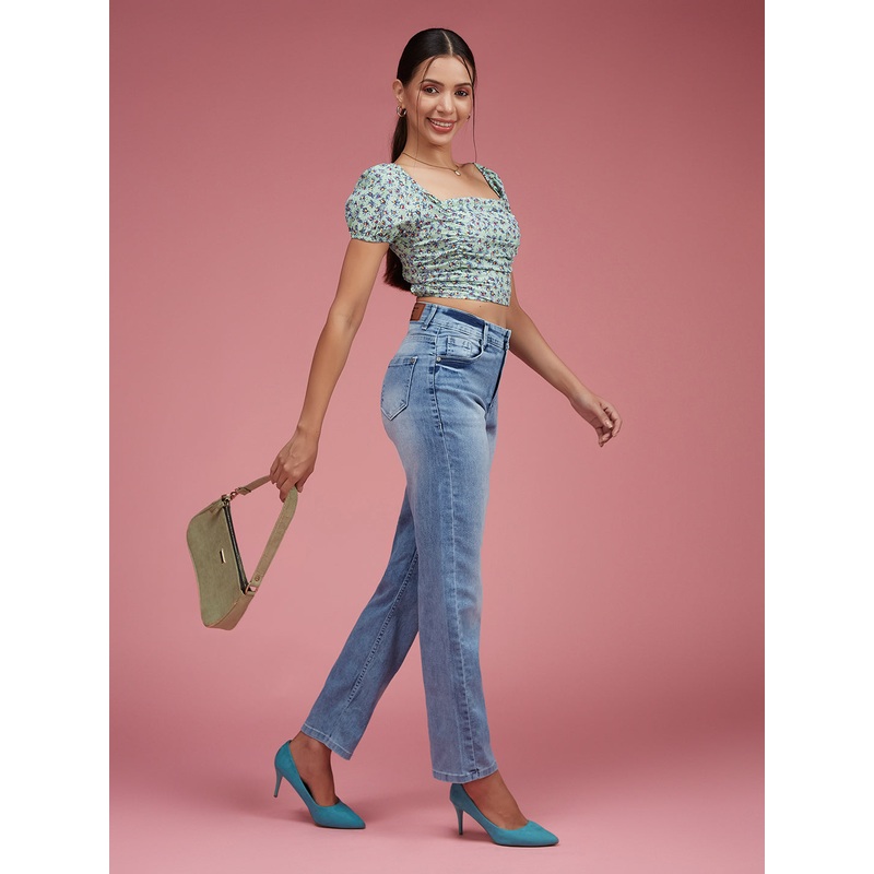 24/7 Comfort Light Blue Wide-Leg Fit High-Rise Stretchable Denim Jeans 26 Blue