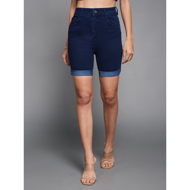 Women’s Navy Blue Skinny High-Rise Stretchable Denim Shorts 26 Navy Blue
