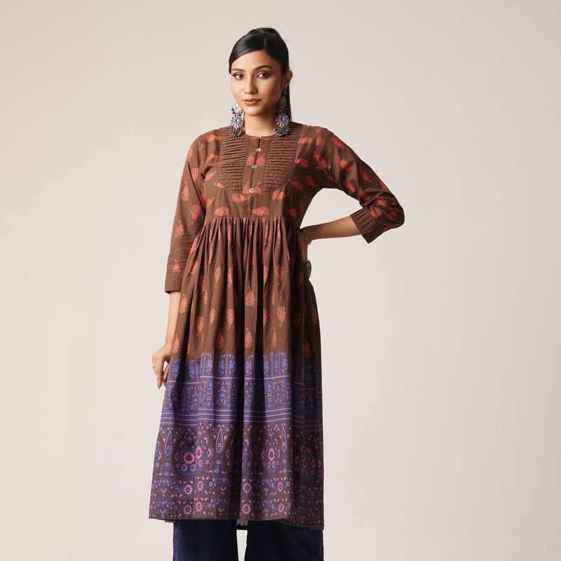 Womens Ethnic Average Kurti-Brown 2XL BROWN