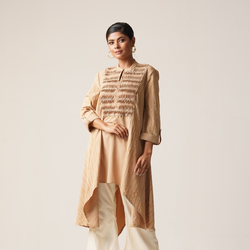Womens Ethnic Fusion Kurti-Beige L BEIGE