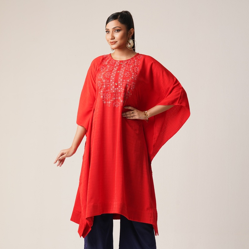 Womens Ethnic Kaftan-Red M RED