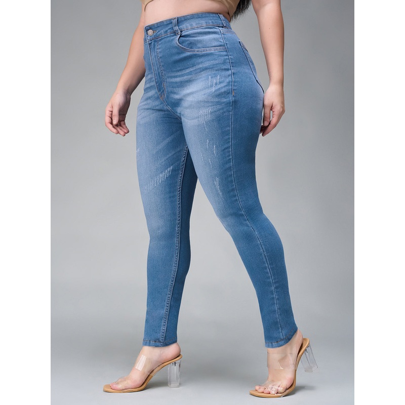 24/7 Comfort Blue Skinny High-Rise Mild Distress Stretchable Denim Jeans 26 Blue