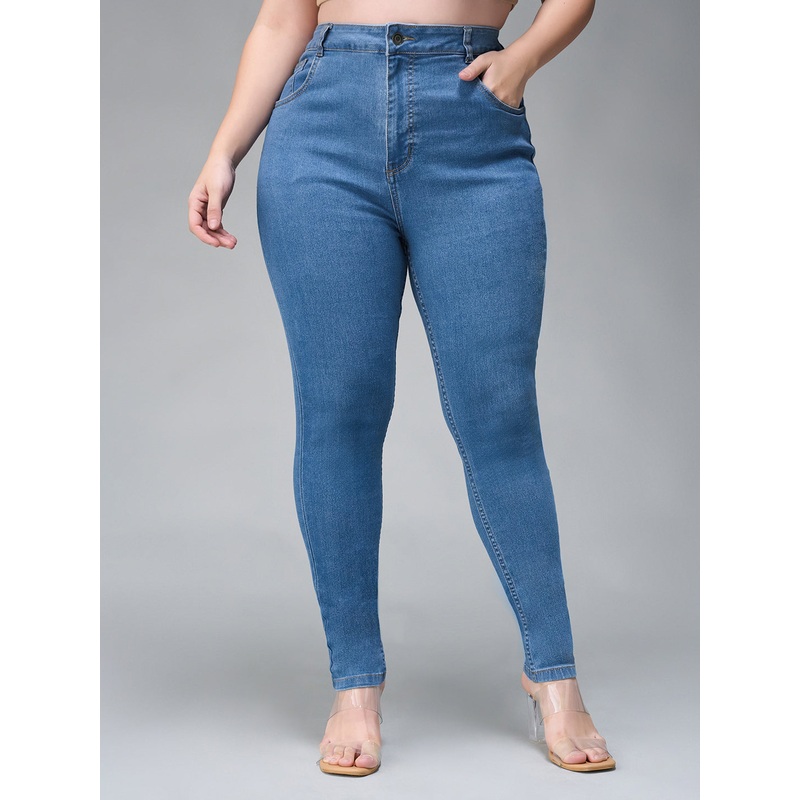 24/7 Comfort Blue Solid Skinny High-Rise Cropped Fringe Detailing Solid Stretchable Denim Jeans 26 Blue