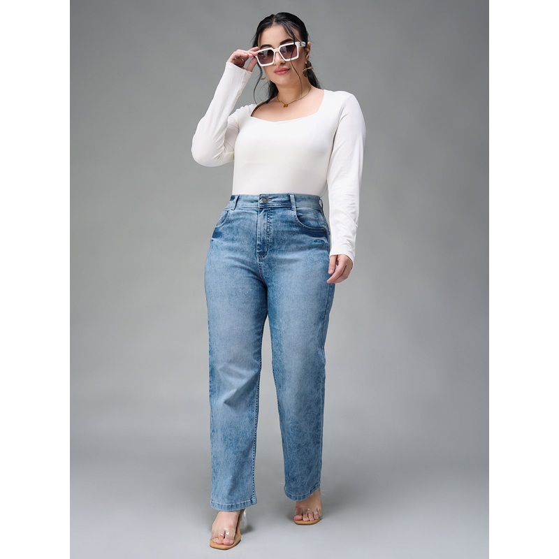 24/7 Comfort Light Blue Wide-Leg Fit High-Rise Stretchable Denim Jeans 26 Light Blue