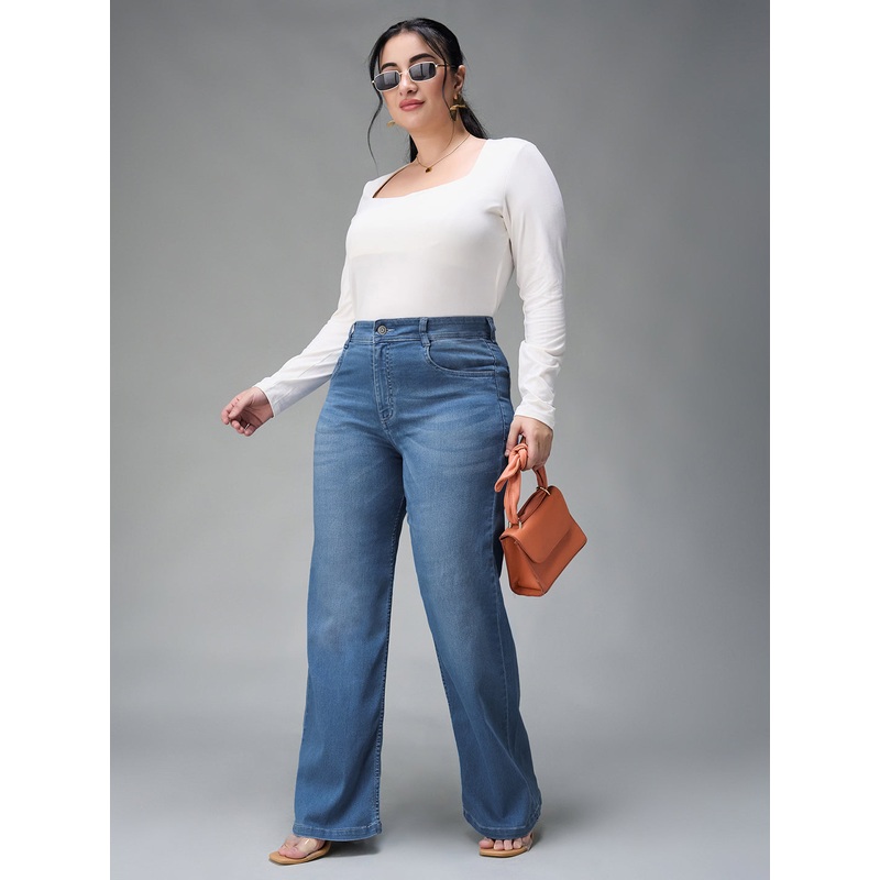 24/7 Comfort Light Blue Wide-Leg Mid-Rise Denim Jeans 26 Blue