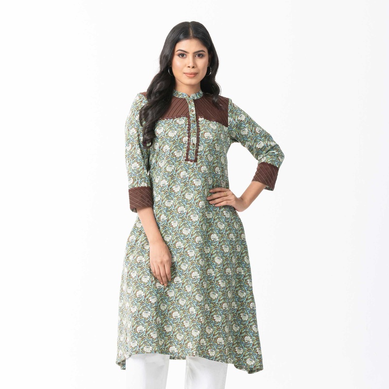 Women Coffee Pleated Kurti 2XL COFFEE