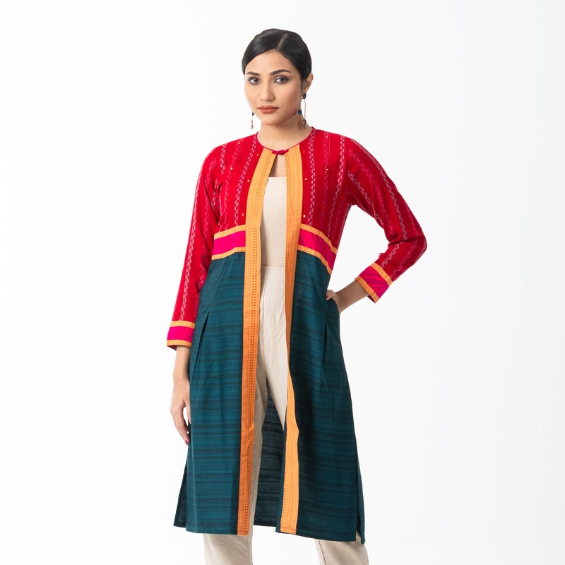 Women Red Patchwork Cardigan 2XL RED