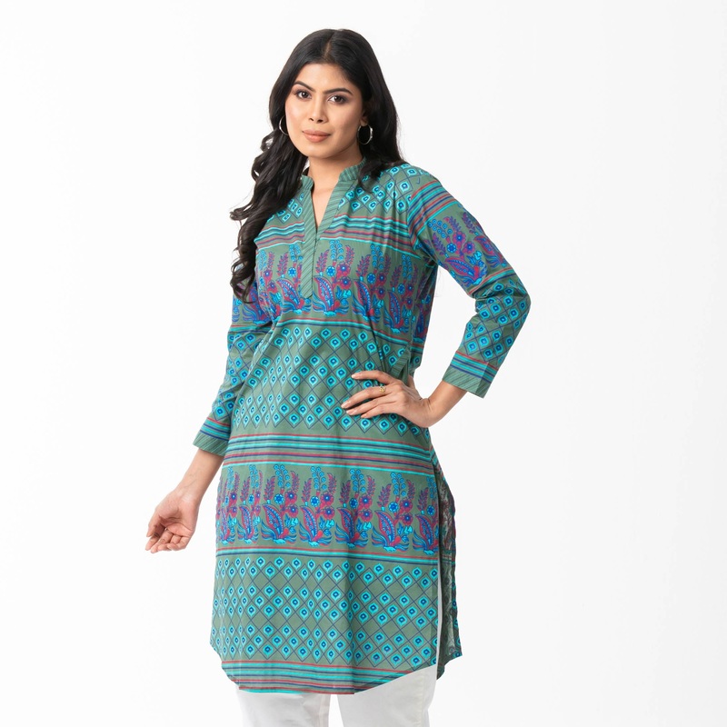 Womens Green Ethnic Kurti 2XL HUNTER GREEN
