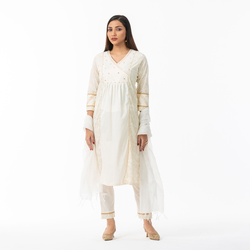 Womens Off-White Ethnic 3-Piece S OFF WHITE