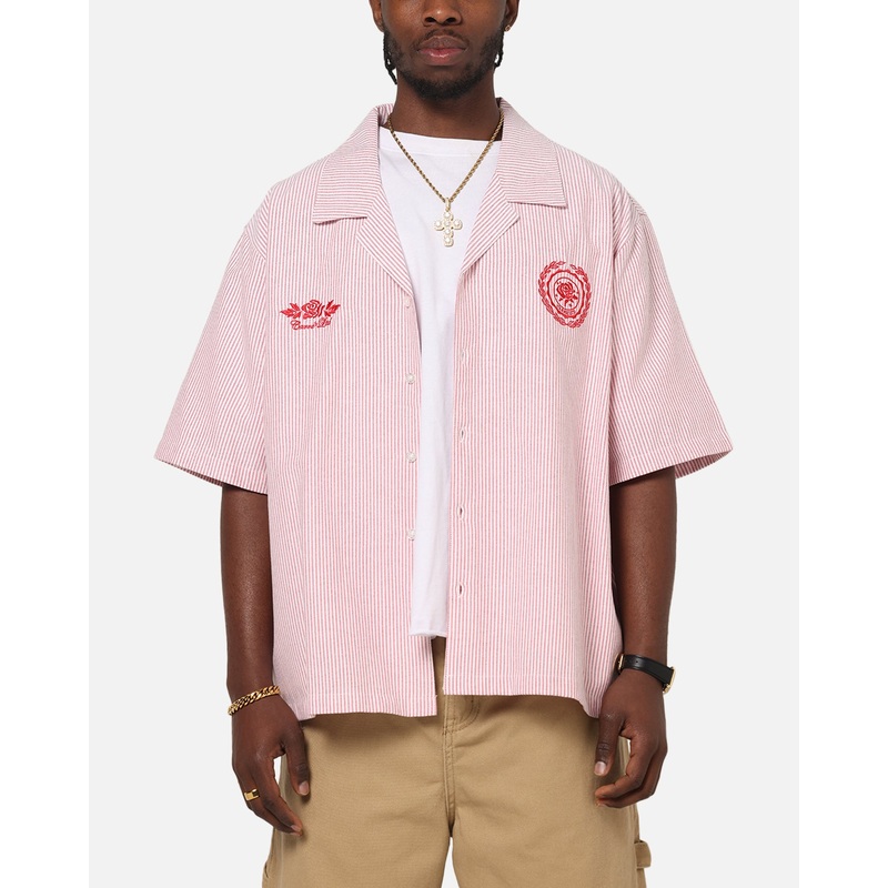 Carre Rose Pinstripe Button Up Shirt Red Stripe XS