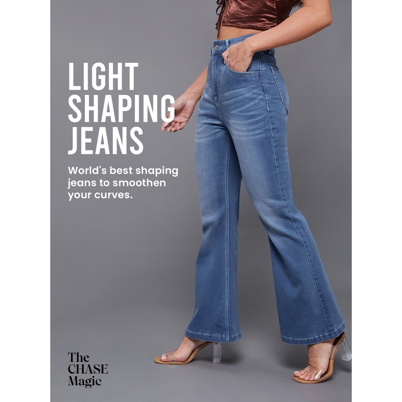 CHASEshape Mid-Blue Bootcut High-Rise Stretchable Denim Jeans 26 Mid-Blue