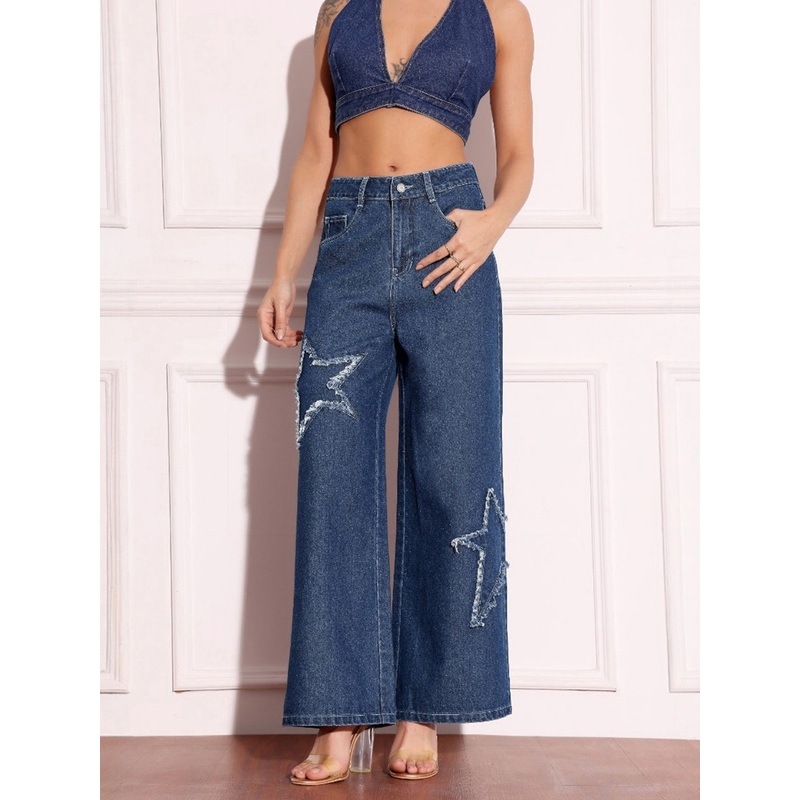 Women’s Navy-Blue High-Rise Denim Wide-leg Jeans 26 Navy Blue