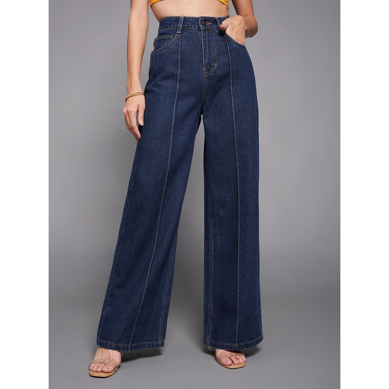 Women’s Navy-Blue Wide-Leg High-Rise Non-stretchable Denim Jeans 26 Navy Blue