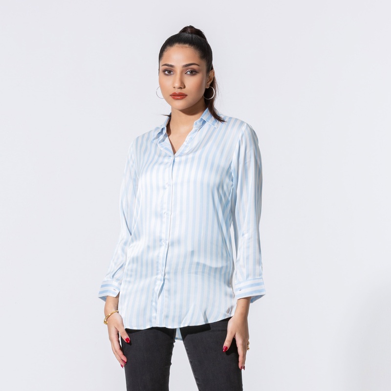 Womens Blue Striped Long Shirt 2XL BLUE STRIPE