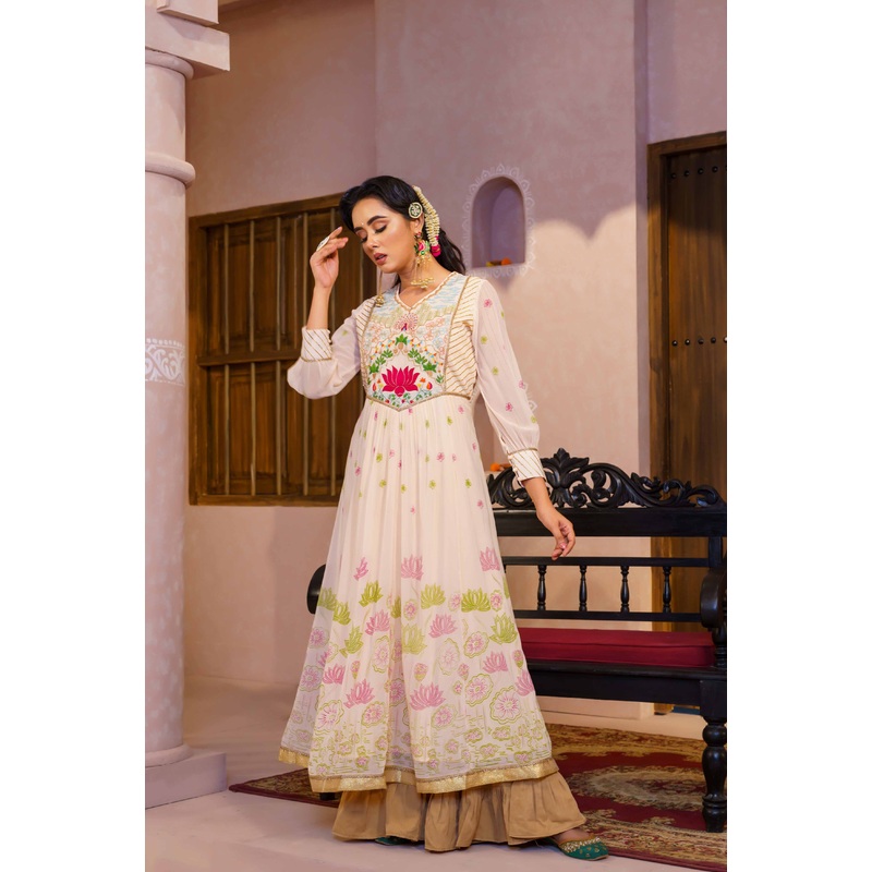 Womens Ethnic Gown- Pink 2XL PINK