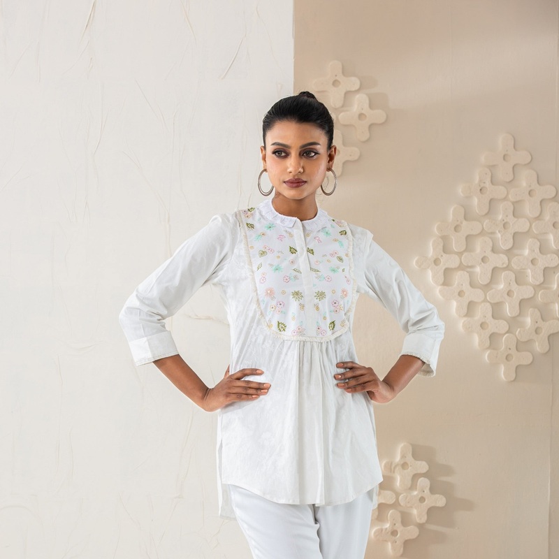 Womens Ethnic Tunic-White L WHITE