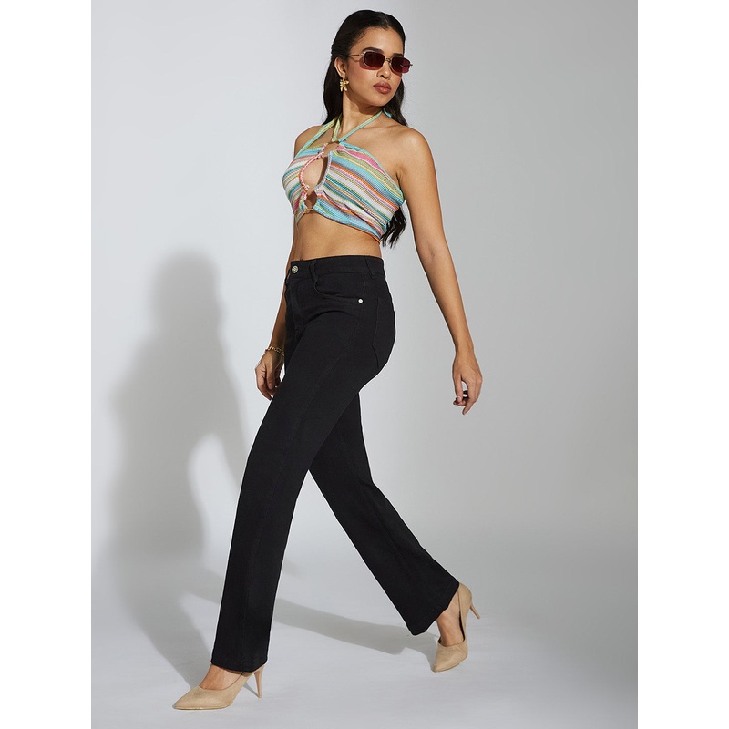 24/7 Comfort Black Straight High-Rise Stretchable Denim Jeans 26 Black