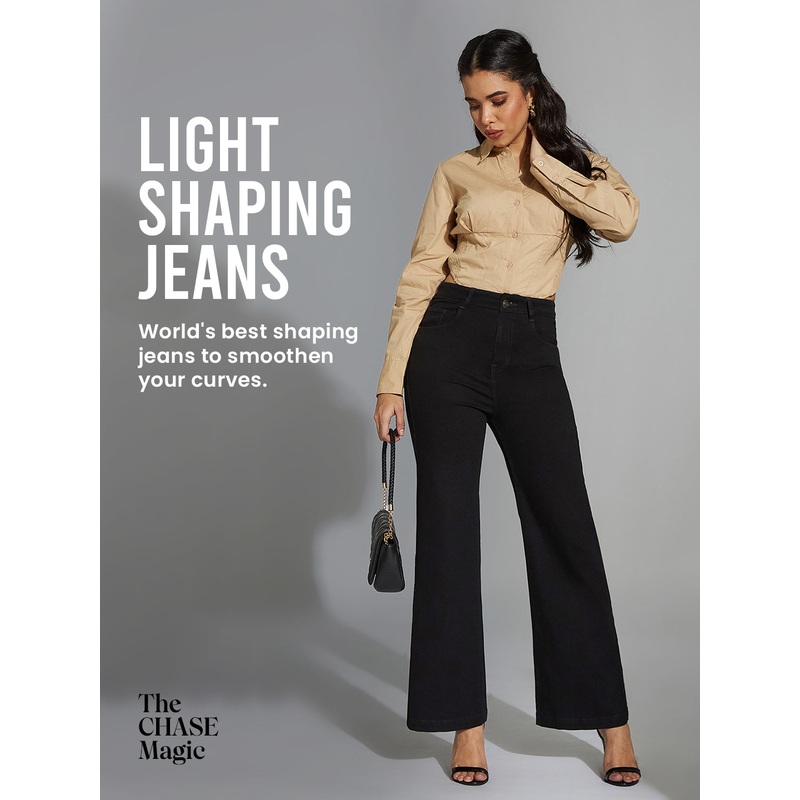 CHASEshape Black Bootcut High-Rise Stretchable Denim Jeans 26 Black