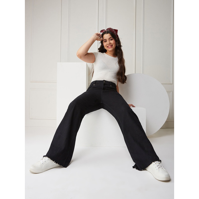 CHASEstretch Black High-Rise Stretchable Wide-Leg Denim Jeans 24 Black