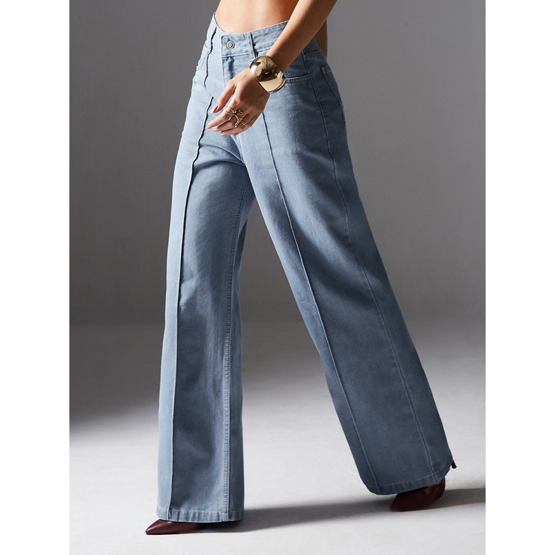 Women’s Light Blue Straight-Fit High-Rise Non-Stretchable Denim Jeans 26 Blue