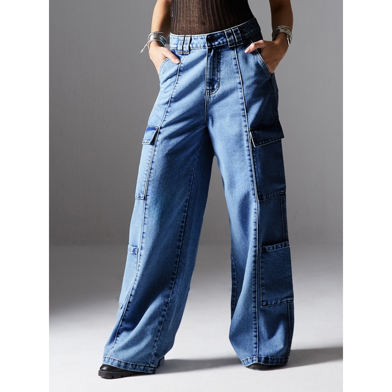 Women’s Light Blue Wide-Leg High-Rise Denim Jeans 26 Blue