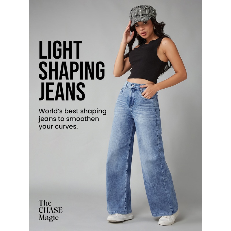 CHASEshape Light-Blue Wide-Leg High-Rise Denim Jeans 26 Light Blue