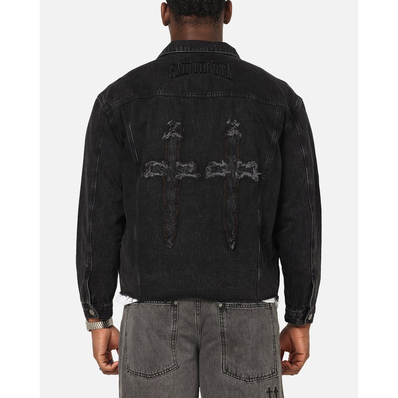 Saint Morta Daggers Cutoff Denim Jacket Vintage Black S