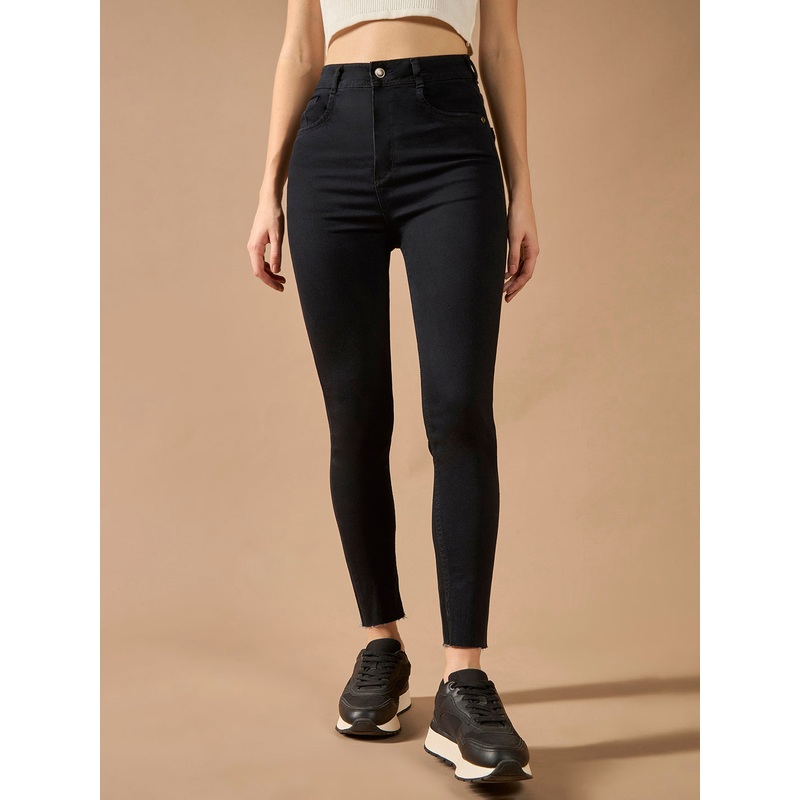 Women’s Black Slim-Fit High-Rise Clean-Look Cropped-Length Stretchable Denim Jeans 26 Black