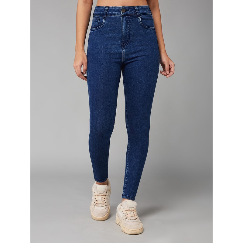 Women’s Blue Skinny-Fit High-Rise Clean-Look Cropped Stretchable Denim Jeans 26 Navy Blue