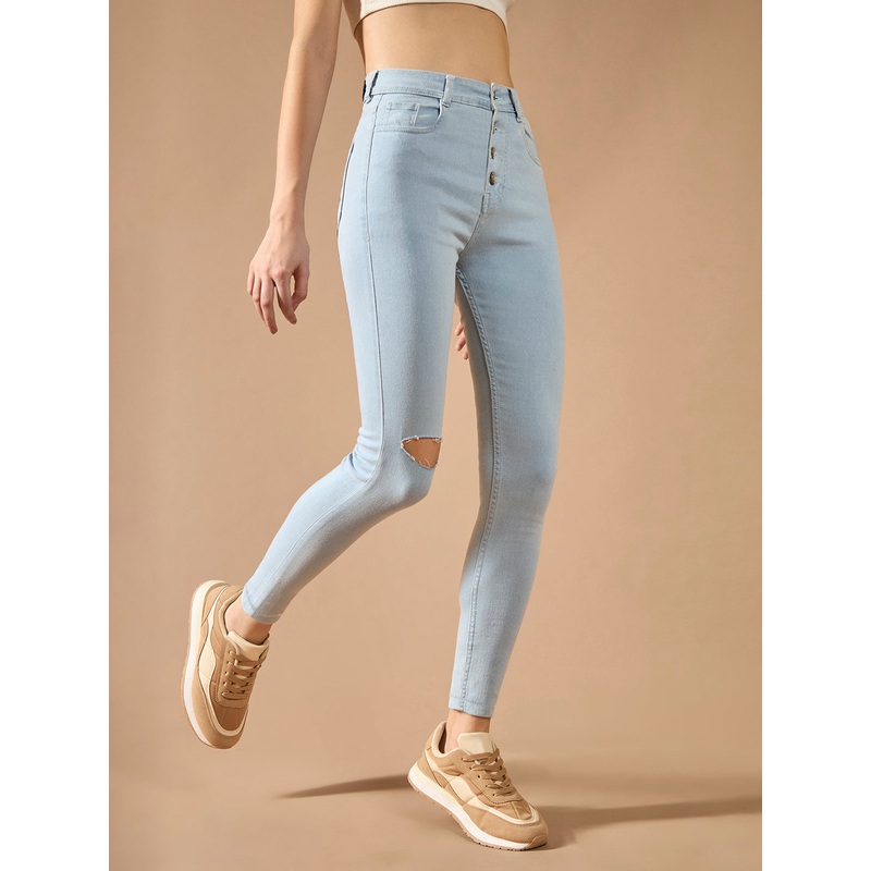Women’s Light Blue Skinny High-Rise Distressed Denim Jeans 26 Light Blue