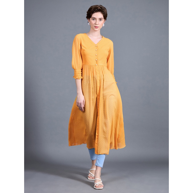 Women’s Mustard Yellow V-Neck 3/4 Sleeves solid empire Maxi Top XS Yellow