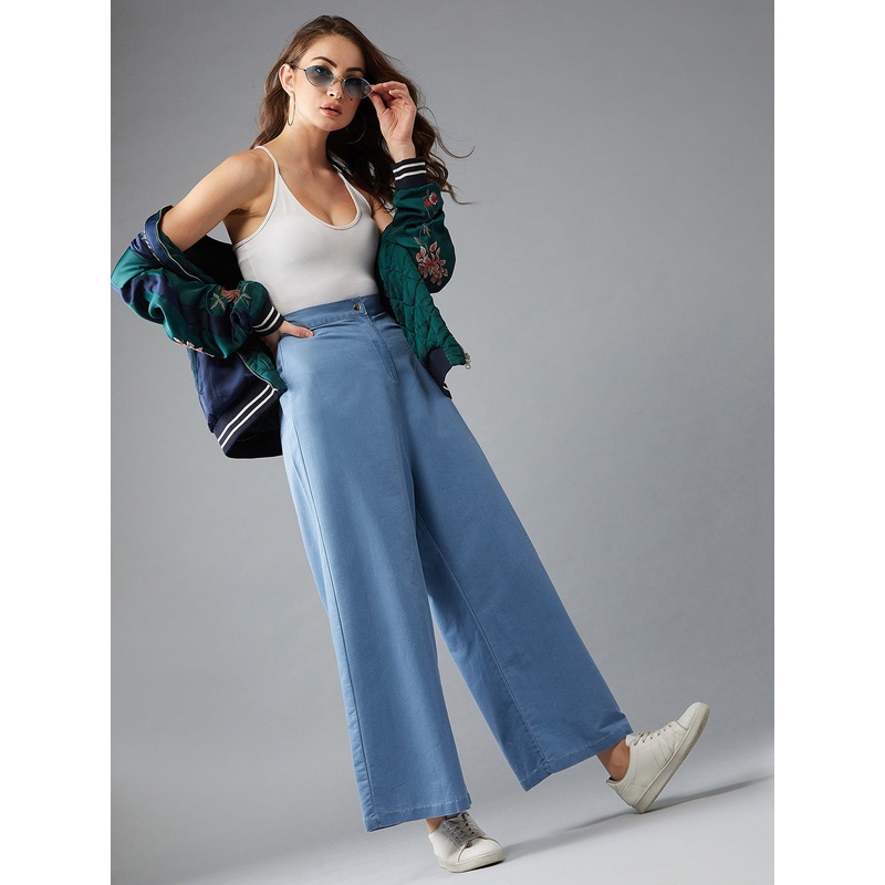 Women’s Blue Flared Wide-Leg High-Rise Light Weight Non Stretchable Denim Pants 26 Blue