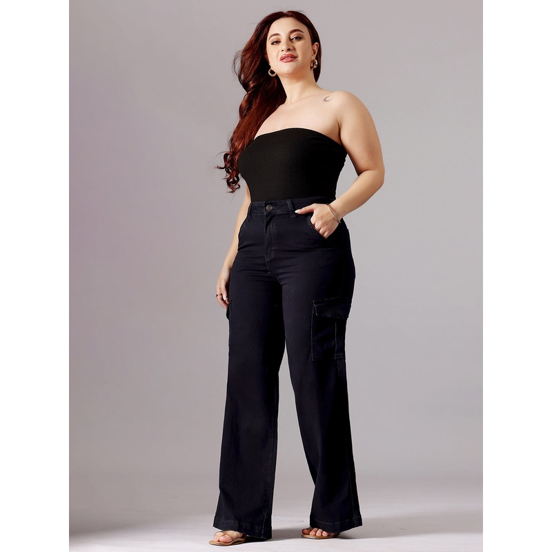 24/7 Comfort Black Wide-Leg High-Rise Clean-Look Regular-Length Stretchable Denim Jeans 26 Black