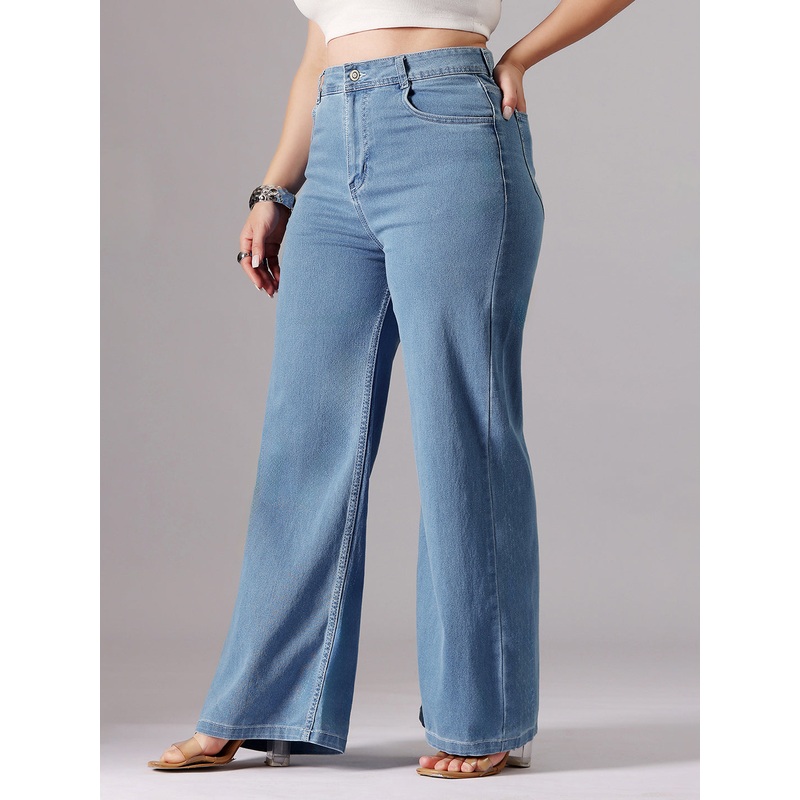 24/7 Comfort Blue Wide-Leg High-Rise Clean-Look Regular-Length Stretchable Denim Jeans 26 Blue